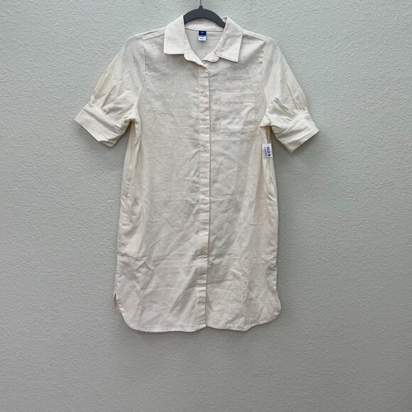 Old Navy Linen Rayon Button Up Collared Shirt Dress w Pockets Womens size XS NEW - Picture 1 of 6
